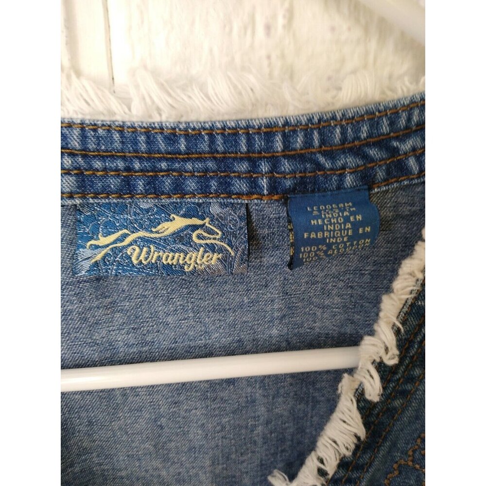 Wrangler Women's Vintage Blue Jean Denim Open Blazer Jacket Fringe Sz Small - Picture 3 of 4
